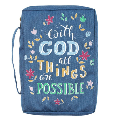 BIBLE CASE - WITH GOD ALL THINGS NAVY - LG