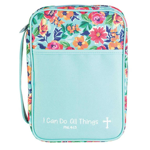 BIBLE CASE - I CAN DO ALL THINGS - TEAL/FLORAL - LG