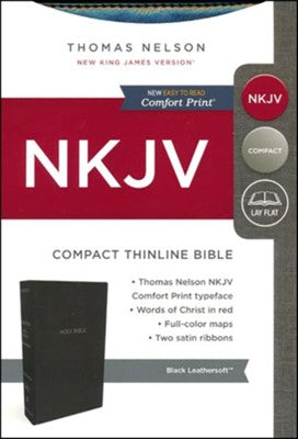 NKJV -  COMPACT THINLINE BLACK  LEATHERSOFT