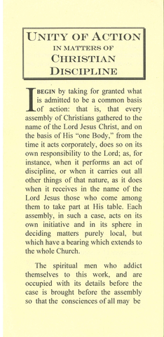 UNITY OF AACTION IN MATTERS OF CHRISTIAN DISCIPLINE - J. N. DARBY