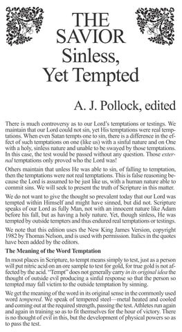 THE SAVIOR: SINLESS, YET TEMPTED - A. J. POLLOCK