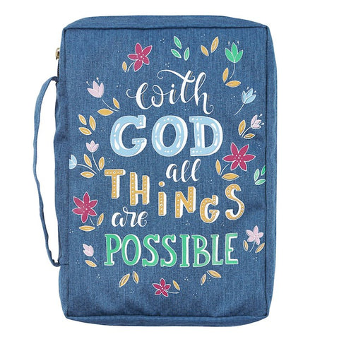 BIBLE CASE - WITH GOD ALL THINGS NAVY - MED